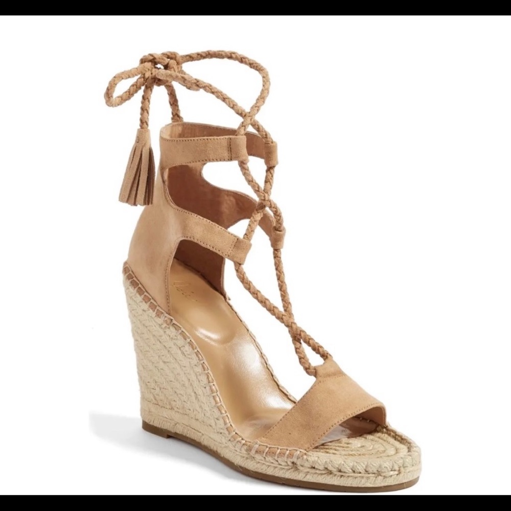 Joie Delilah Espadrilles Wedge Suede Tan 38.5 8